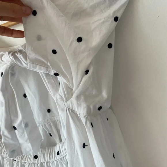 Zara Polka Dot Poplin Embroidered Tie Back  Babydoll Dress White Black Sz Small - Picture 8 of 10